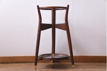 ヴィンテージ家具　秋田木工　曲げ木　品のある傘立て付きポールハンガー(帽子掛け、ビンテージ)