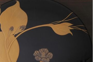 昭和期　輪島塗　涛華堂　八井珠蔵　黒塗銀梨子地瓢高描金　蒔絵　木製盛器・箱付き(菓子鉢、漆器)(R-036566)