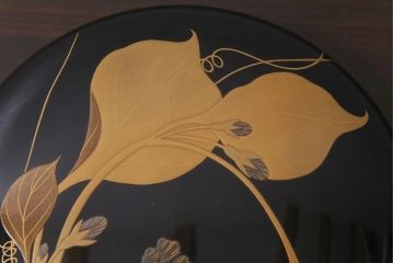 昭和期　輪島塗　涛華堂　八井珠蔵　黒塗銀梨子地瓢高描金　蒔絵　木製盛器・箱付き(菓子鉢、漆器)(R-036566)