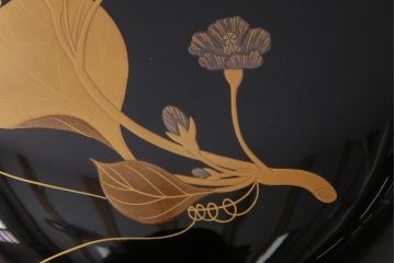 昭和期　輪島塗　涛華堂　八井珠蔵　黒塗銀梨子地瓢高描金　蒔絵　木製盛器・箱付き(菓子鉢、漆器)(R-036566)