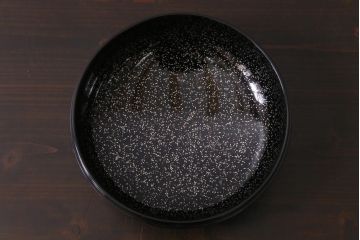 昭和期　輪島塗　涛華堂　八井珠蔵　黒塗銀梨子地瓢高描金　蒔絵　木製盛器・箱付き(菓子鉢、漆器)(R-036566)