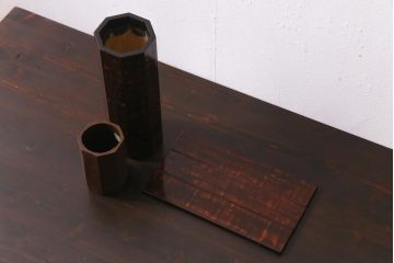 古民具　昭和初期　根来塗　木製花瓶(花入れ、花器、漆器)(R-036567)