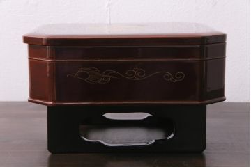 古民具　明治大正期　鶴蒔絵　木製菓子器(盛器、漆器)(R-036568)