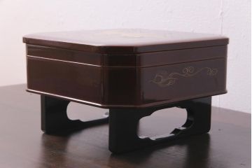 古民具　明治大正期　鶴蒔絵　木製菓子器(盛器、漆器)(R-036568)
