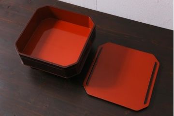 古民具　明治大正期　鶴蒔絵　木製菓子器(盛器、漆器)(R-036568)