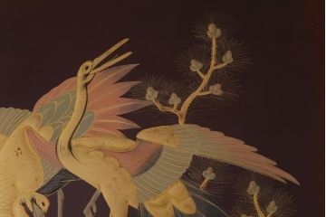 古民具　明治大正期　鶴蒔絵　木製菓子器(盛器、漆器)(R-036568)