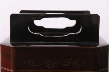 古民具　明治大正期　鶴蒔絵　木製菓子器(盛器、漆器)(R-036568)