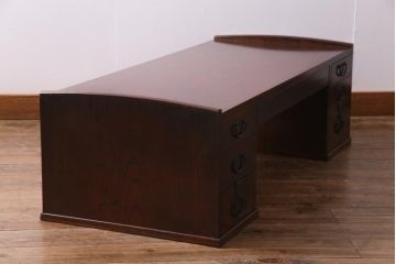 アンティーク家具　総ケヤキ材　漆塗り　立派な趣の文机(両袖机、ローテーブル)(R-036570)