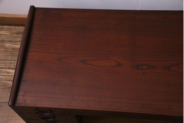 アンティーク家具　総ケヤキ材　漆塗り　立派な趣の文机(両袖机、ローテーブル)(R-036570)