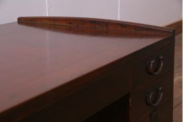 アンティーク家具　総ケヤキ材　漆塗り　立派な趣の文机(両袖机、ローテーブル)(R-036570)