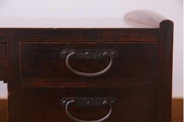 アンティーク家具　総ケヤキ材　漆塗り　立派な趣の文机(両袖机、ローテーブル)(R-036570)