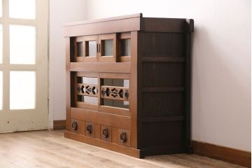 和製アンティーク　上質な和空間を高める四尺京水屋サイドボード(4尺水屋箪笥、収納棚、キャビネット)(R-036575)