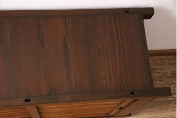 和製アンティーク　明るい木色と横桟が上品な雰囲気を醸し出す四尺京水屋収納棚(4尺水屋箪笥、リビングボード、キャビネット)(R-036576)