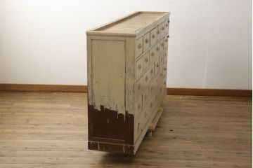 レトロ家具　昭和レトロなペイントキャビネット(引き出し、収納棚)(R-036577)