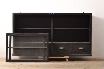 アンティーク家具　ゆらゆらガラス　シックな黒塗りサイドボード(飾り棚)(R-36582)