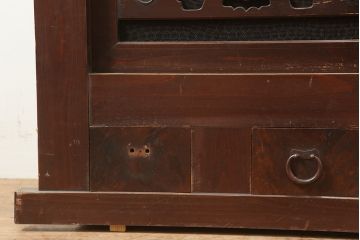 アンティーク家具　四尺　透かしの引き戸が魅力の水屋箪笥サイドボード(テレビ台)(R-036587)