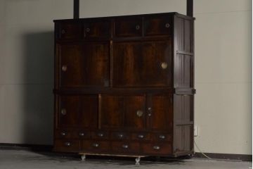 和製アンティーク　キャビネット(重ね箪笥、収納棚、戸棚、水屋箪笥、茶箪笥、食器棚)(R-036589)