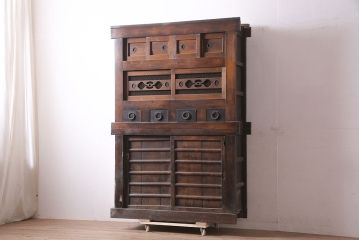 アンティーク家具　明治期　木味が魅力の四尺水屋箪笥(キャビネット、食器棚、収納棚)(R-036592)