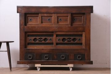 アンティーク家具　木味が魅力の四尺水屋箪笥(サイドボード、食器棚、収納棚)(R-036593)