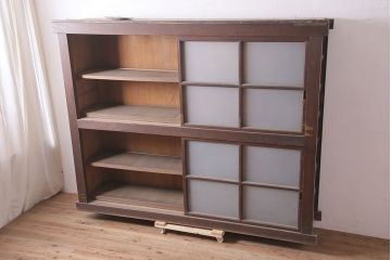 アンティーク家具　一本物　すりガラス　大型サイズのレトロなキャビネット(収納棚)(R-036597)