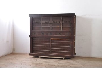 和製アンティーク　一本物　存在感抜群の六尺水屋箪笥(キャビネット、収納棚、戸棚、食器棚)(R-036599)