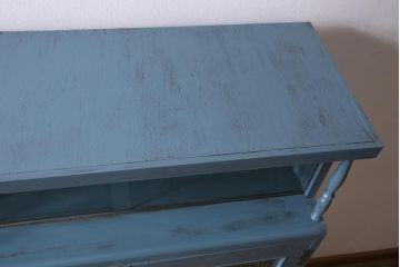 ペイント家具　昭和レトロ　昭和中期　モールガラス　レトロな雰囲気漂う飾り棚付き本箱(ブックケース、収納棚、戸棚、キャビネット)(R-036621)