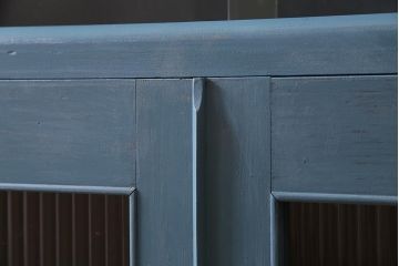 ペイント家具　昭和レトロ　昭和中期　モールガラス　レトロな雰囲気漂う飾り棚付き本箱(ブックケース、収納棚、戸棚、キャビネット)(R-036621)