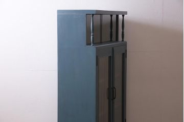 ペイント家具　昭和レトロ　昭和中期　モールガラス　レトロな雰囲気漂う飾り棚付き本箱(ブックケース、収納棚、戸棚、キャビネット)(R-036621)