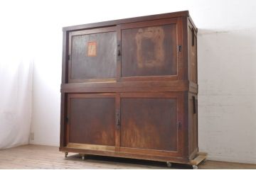 アンティーク家具　和製アンティーク　六尺　重ね収納箪笥キャビネット(夜具箪笥、布団箪笥、テレビ台、和タンス、水屋箪笥)(R-036627)