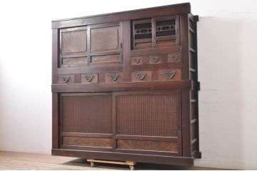 アンティーク家具　和製アンティーク　六尺水屋箪笥(重ね箪笥、時代箪笥、和タンス)(R-036630)