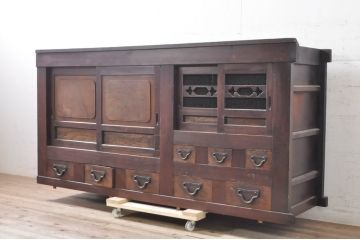 アンティーク家具　和製アンティーク　六尺水屋箪笥サイドボード(テレビ台、重ね箪笥、時代箪笥、和タンス)(R-036631)