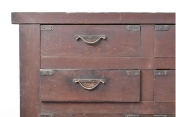 アンティーク家具　古民具　ヒノキ材　引き出し15杯!六尺サイズの収納箪笥サイドボード(水屋箪笥、テレビ台、チェスト、整理たんす)(R-036635)