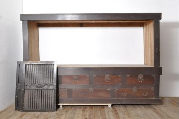 アンティーク家具　特大サイズ!　和の空間を高める存在感抜群の九尺収納箪笥(キャビネット、水屋箪笥)(R-036644)