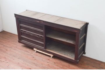 アンティーク家具　古民具　ヒノキ材　六尺サイズの収納箪笥サイドボード(水屋箪笥、テレビ台)(R-036646)
