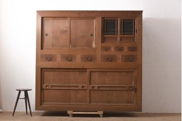 アンティーク家具　大正昭和初期　和の空間を引き立てる重ね水屋箪笥・重ね(六尺水屋箪笥、キャビネット、収納棚)(R-036654)
