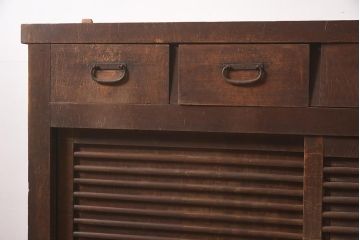 アンティーク家具　ヒノキ材　六尺　飛騨(岐阜)産　趣溢れる水屋箪笥キャビネット(収納棚、食器棚)(R-036660)