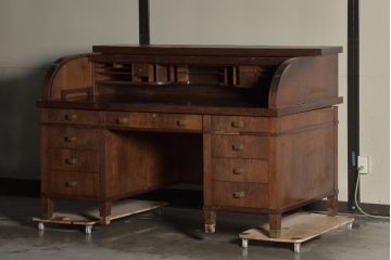 ヴィンテージ家具　特大サイズ!　ロールトップデスク(両袖机、在宅ワーク、在宅用ワークデスク、ビンテージ)(R-036683)