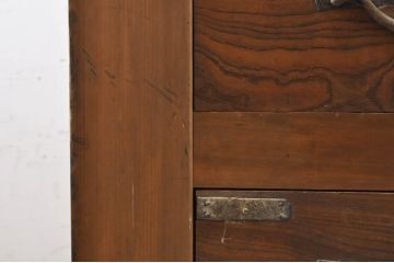 アンティーク家具　前面ヒノキ・ケヤキ材　収納箪笥キャビネット(食器棚、水屋箪笥、夜具箪笥、布団箪笥)(R-036687)です。