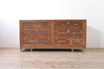 アンティーク家具　前面ヒノキ・ケヤキ材　収納箪笥キャビネット(テレビ台、水屋箪笥)(R-036689)
