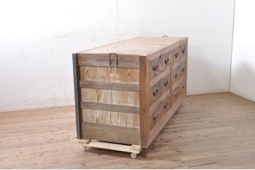 アンティーク家具　前面ヒノキ・ケヤキ材　収納箪笥キャビネット(テレビ台、水屋箪笥)(R-036689)