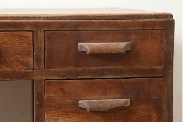 レトロ家具　木製　栓材　温もりたっぷりの大振りな片袖机(デスク、在宅用、在宅ワーク)(R-036716)