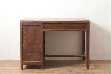 レトロ家具　木製　栓材　温もりたっぷりの大振りな片袖机(デスク、在宅用、在宅ワーク)(R-036716)