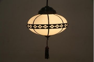 アンティーク照明　和製アンティーク　タッセル(飾り房)付き　提灯のような形が魅力の吊り下げ照明(天井照明、ペンダントライト)(R-036730)