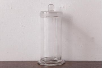 レトロ雑貨　丸いつまみが可愛らしいアンティーク標本瓶(ガラスビン、硝子瓶)(R-036738)