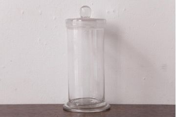 レトロ雑貨　丸いつまみが可愛らしいアンティーク標本瓶(ガラスビン、硝子瓶)(R-036738)