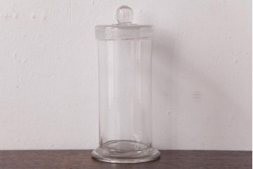 レトロ雑貨　丸いつまみが可愛らしいアンティーク標本瓶(ガラスビン、硝子瓶)(R-036738)