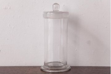レトロ雑貨　丸いつまみが可愛らしいアンティーク標本瓶(ガラスビン、硝子瓶)(R-036738)