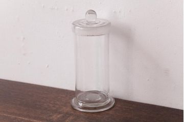 レトロ雑貨　丸いつまみが可愛らしいアンティーク標本瓶(ガラスビン、硝子瓶)(R-036738)