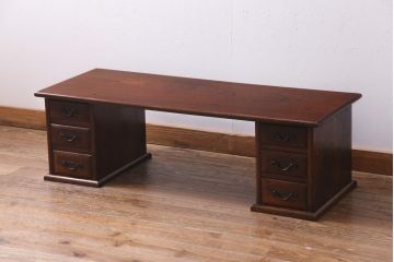 アンティーク家具　明治大正期　総ケヤキ材　レア品　天板一枚板の上質な両袖デスク(文机)