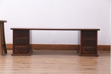 アンティーク家具　明治大正期　総ケヤキ材　レア品　天板一枚板の上質な両袖デスク(文机)